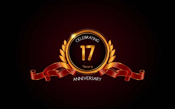 Ans Anniversaire Célébration Logo Avec Ruban Rouge Illustration Vectorielle Sur — Image vectorielle