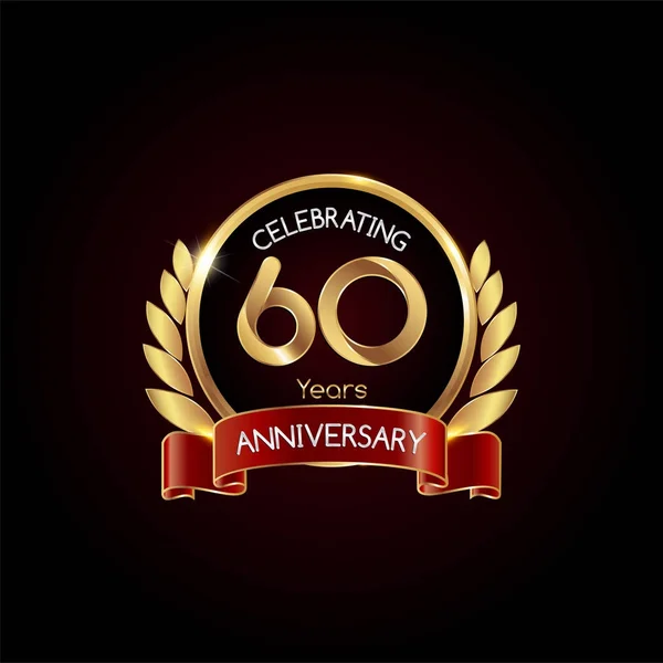 Anni Anniversario Oro Che Celebra Logo Con Nastro Rosso Illustrazione — Vettoriale Stock