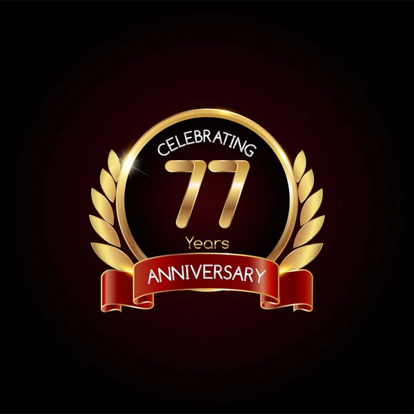 Años Oro Aniversario Celebrando Logo Con Cinta Roja Ilustración Vectorial — Vector de stock