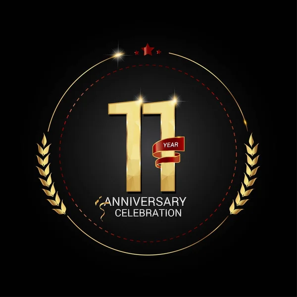 Ans Logo Anniversaire Avec Ruban Rouge Faible Numéro Conception Poly — Image vectorielle