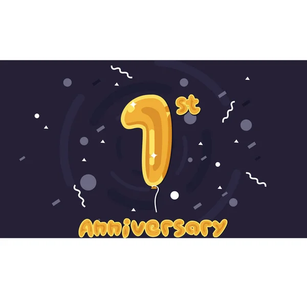 Logotipo Celebração Aniversário Primeiro Ano Balão Amarelo Folha Colorida Ilustração — Vetor de Stock
