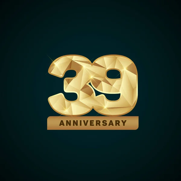 39 anni d'oro Anniversario Logotipo — Vettoriale Stock