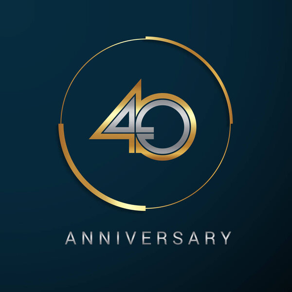 Логотип 40-летнего юбилея с золотыми и серебряными многолинейными числами в золотом круге, векторная иллюстрация на темном фоне
