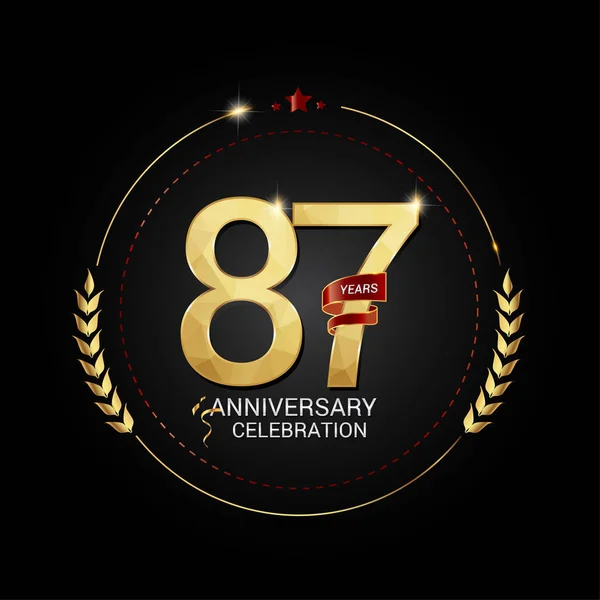 Años Oro Logotipo Aniversario Con Cinta Roja Bajo Número Diseño — Archivo Imágenes Vectoriales