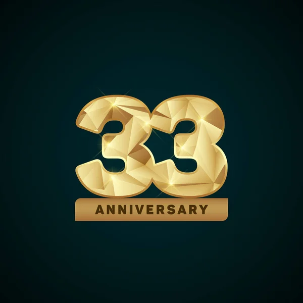 33 anni d'oro Anniversario Logotipo — Vettoriale Stock
