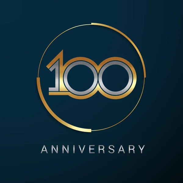 Logotipo Anniversario 100 Anni Con Numeri Multi Lineari Oro Argento — Vettoriale Stock