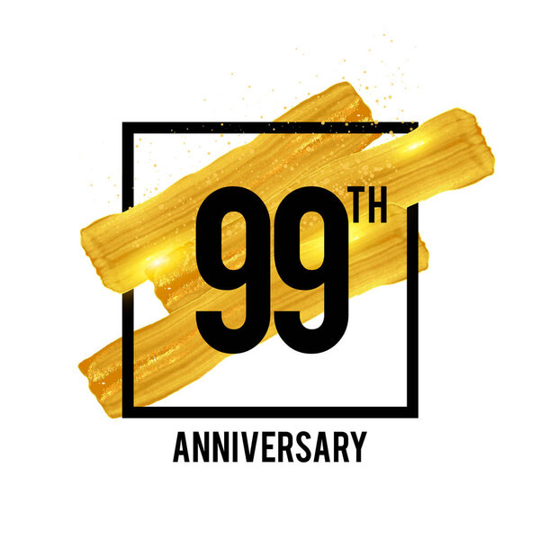 Логотип празднования 99-летия с золотым орнаментом кисти, выделенным на белом фоне. Векторная иллюстрация
