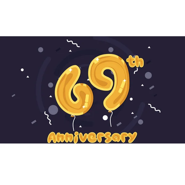 Anniversary Celebration Logotyp Gul Folie Ballong Färgade Vektorillustration Mörk Lila — Stock vektor