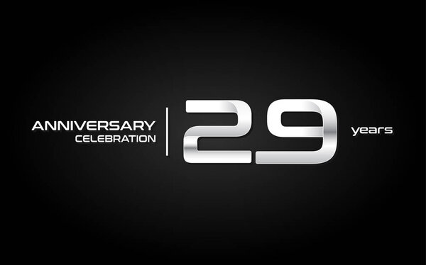 29 Years Anniversary Celebration Logo In White Gradient. Vector Illustration On Dark Background