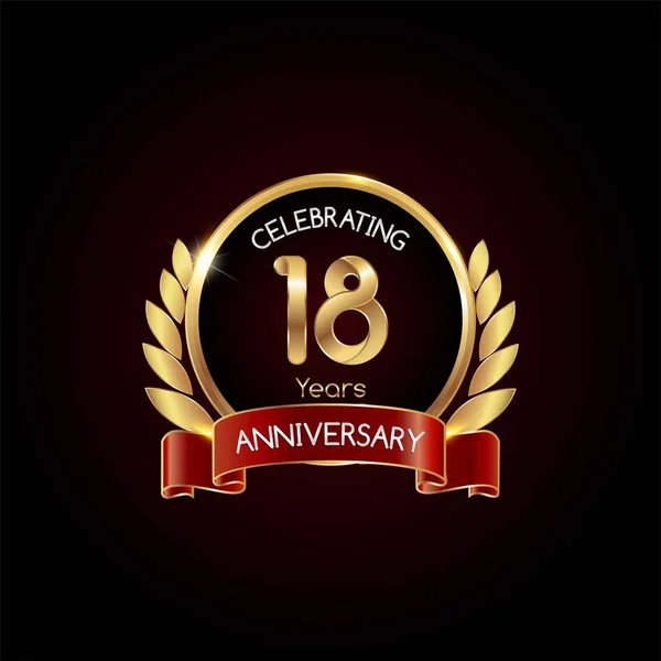 Anos Ouro Aniversário Celebrando Logotipo Com Fita Vermelha Ilustração Vetorial —  Vetores de Stock