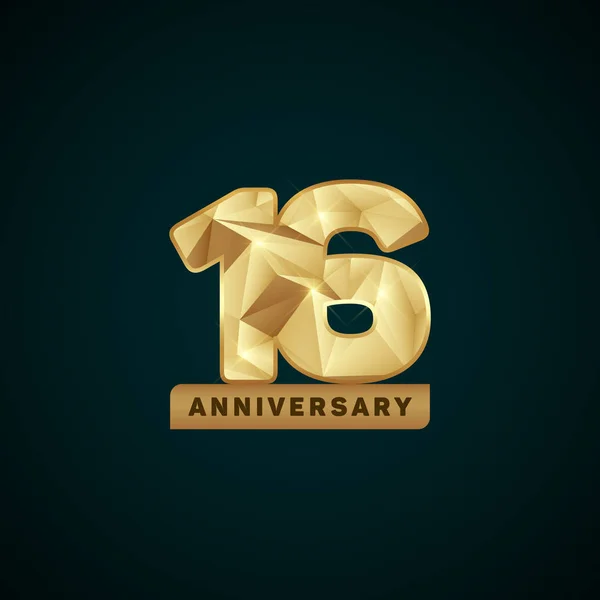 Logotipo de aniversário de ouro de 16 anos — Vetor de Stock