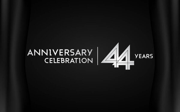 Логотип 44-летнего юбилея с серебряным многолинейным числом. Векторная иллюстрация на тёмном фоне
