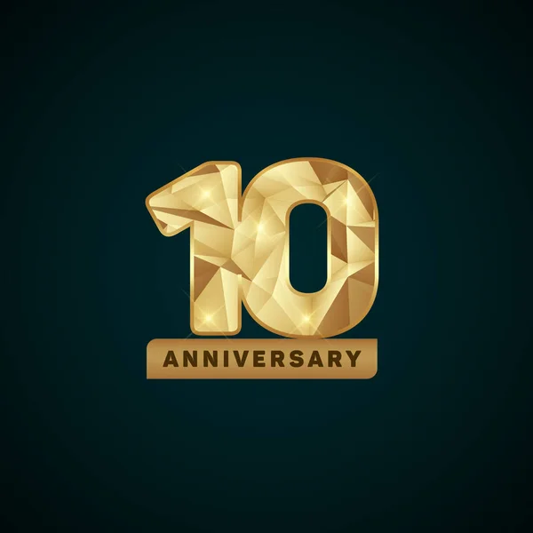 10 anni d'oro Anniversario Logotipo — Vettoriale Stock