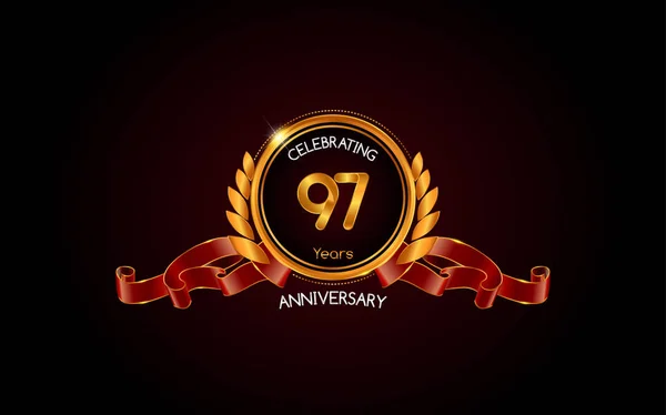 Anos Logotipo Celebração Aniversário Ouro Com Fita Vermelha Ilustração Vetorial —  Vetores de Stock