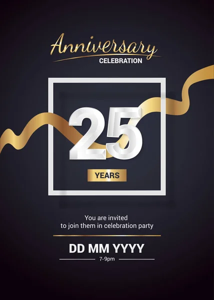 Years Anniversary Logo Celebration Invitation Card Gold Ribbon Vector Illustration — Stock Vector