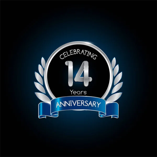 Logo Celebración Aniversario Años Plata Con Cinta Azul Ilustración Vectorial — Vector de stock