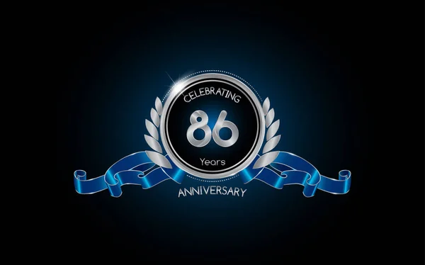Lat Srebrny Jubileusz Celebracja Logo Niebieską Wstążką Ilustracji Wektorowych Ciemnym — Wektor stockowy