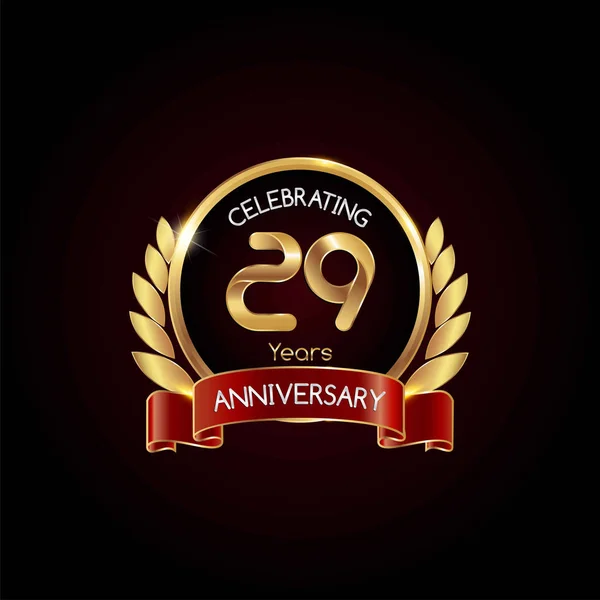 Años Oro Aniversario Celebrando Logotipo Con Cinta Roja Vector Ilustración — Archivo Imágenes Vectoriales