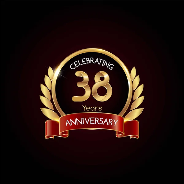 Ans Anniversaire Célébrant Logo Avec Ruban Rouge Illustration Vectorielle Sur — Image vectorielle