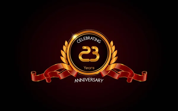 Anni Oro Anniversario Celebrazione Logo Con Nastro Rosso Illustrazione Vettoriale — Vettoriale Stock