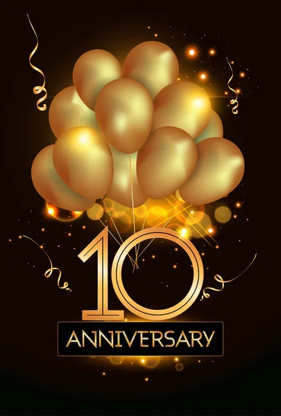 Aniversário Logo Celebração Com Balões Dourados Confetes Ilustração Vetorial Fundo — Vetor de Stock