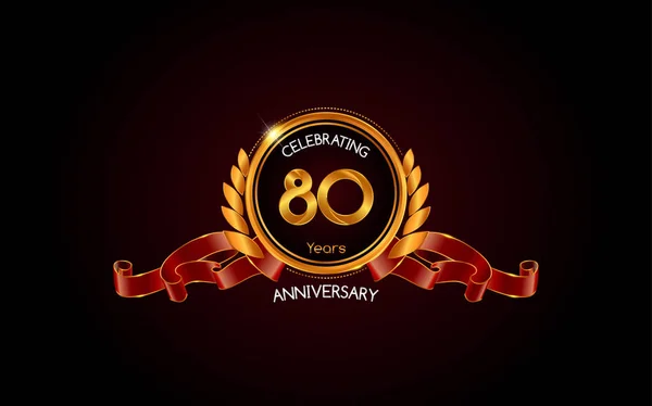 Anni Oro Anniversario Celebrazione Logo Con Nastro Rosso Illustrazione Vettoriale — Vettoriale Stock