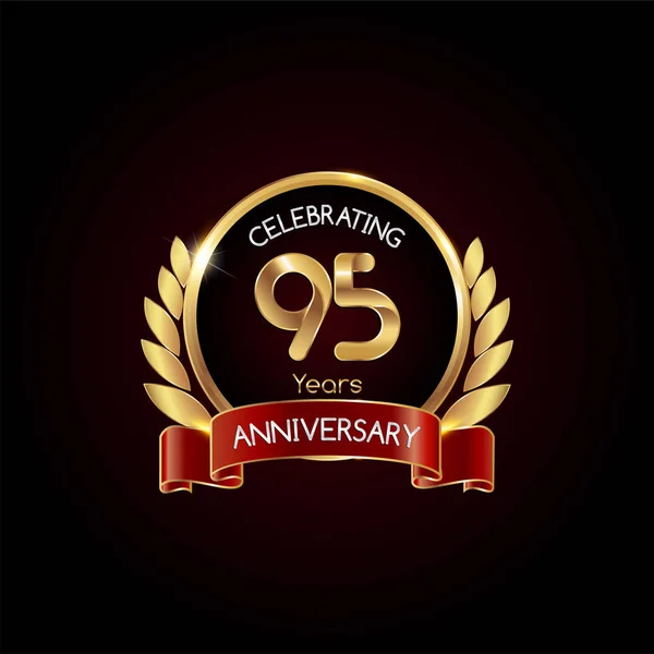 Anni Anniversario Oro Che Celebra Logo Con Nastro Rosso Illustrazione — Vettoriale Stock