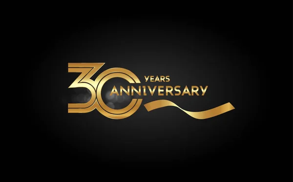 黄金多線形番号とゴールドのリボン 黒の背景のベクトル図 年周年記念ロゴ — ストックベクタ