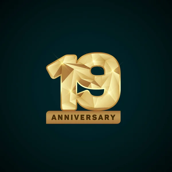 Logotipo de aniversário de ouro de 19 anos — Vetor de Stock