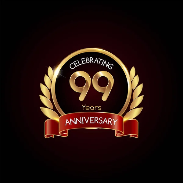 Años Aniversario Oro Celebrando Logo Con Cinta Roja Ilustración Vectorial — Archivo Imágenes Vectoriales