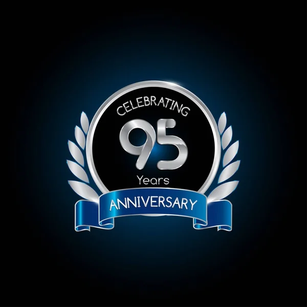 Anni Argento Anniversario Celebrazione Logo Con Nastro Blu Illustrazione Vettoriale — Vettoriale Stock