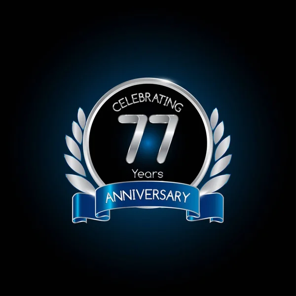 77 blue ribbon number logo Stock Vector