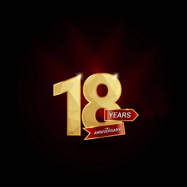 Logotipo de aniversário dourado de 18 anos — Vetor de Stock