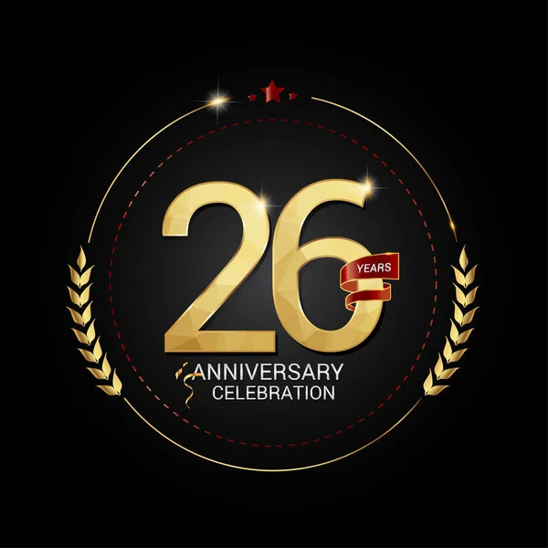 Años Oro Logotipo Aniversario Con Cinta Roja Bajo Número Diseño — Archivo Imágenes Vectoriales