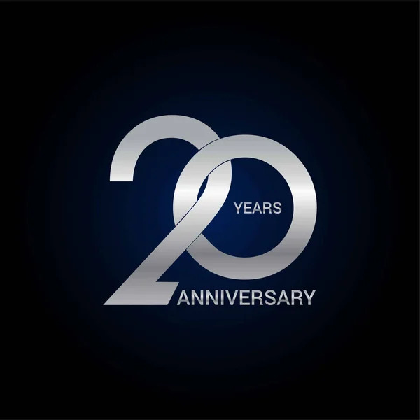 20周年纪念银简单的标志设计 暗背景下的矢量插图 — 图库矢量图片