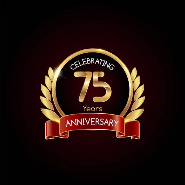 Años Aniversario Oro Celebrando Logotipo Con Cinta Roja Ilustración Vectorial — Vector de stock