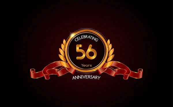 Años Oro Aniversario Celebración Logo Con Cinta Roja Vector Ilustración — Vector de stock