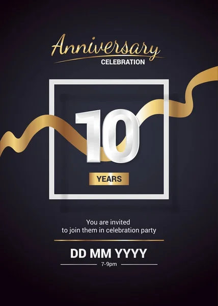 Years Anniversary Logo Celebration Invitation Card Gold Ribbon Vector Illustration — Stock Vector