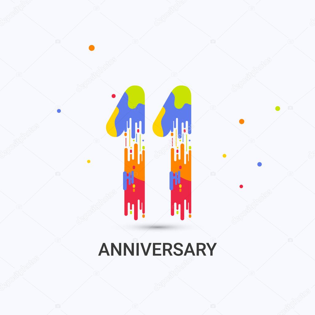 11 Years Anniversary, Splash Colored Logo Celebration Isolated on White Background