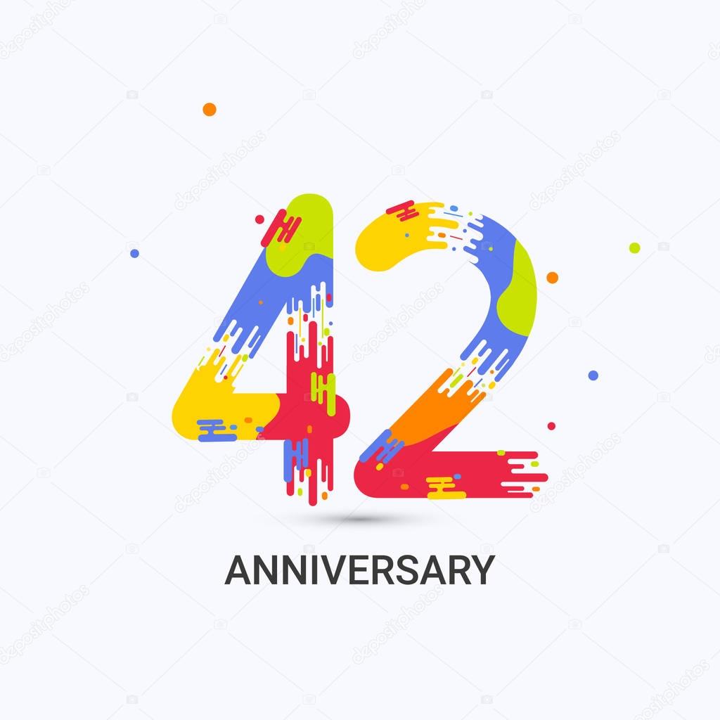42 Years Anniversary, Splash Colored Logo Celebration Isolated on White Background