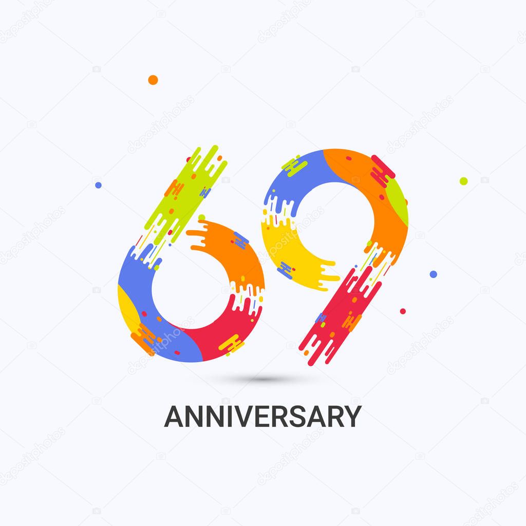 69 Years Anniversary, Splash Colored Logo Celebration Isolated on White Background