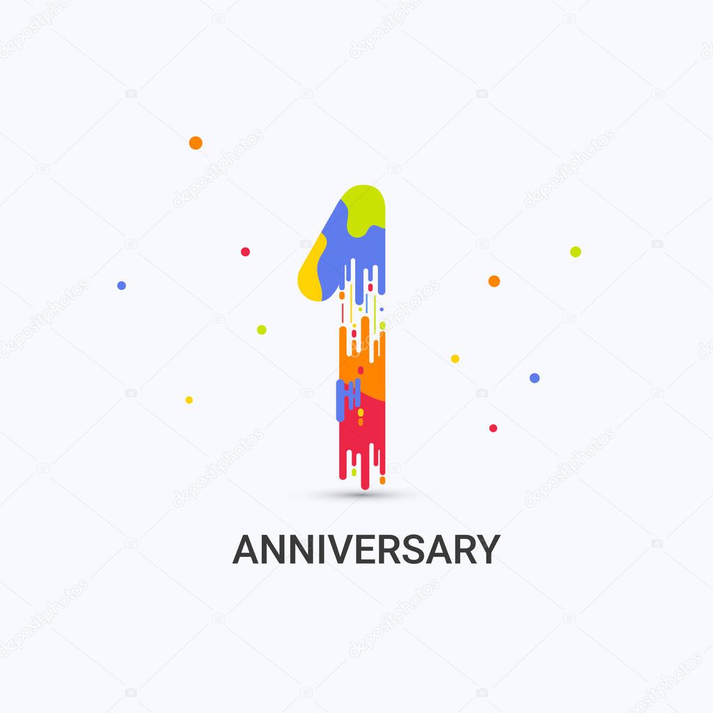 1 Year Anniversary, Splash Colored Logo Celebration Isolated on White Background