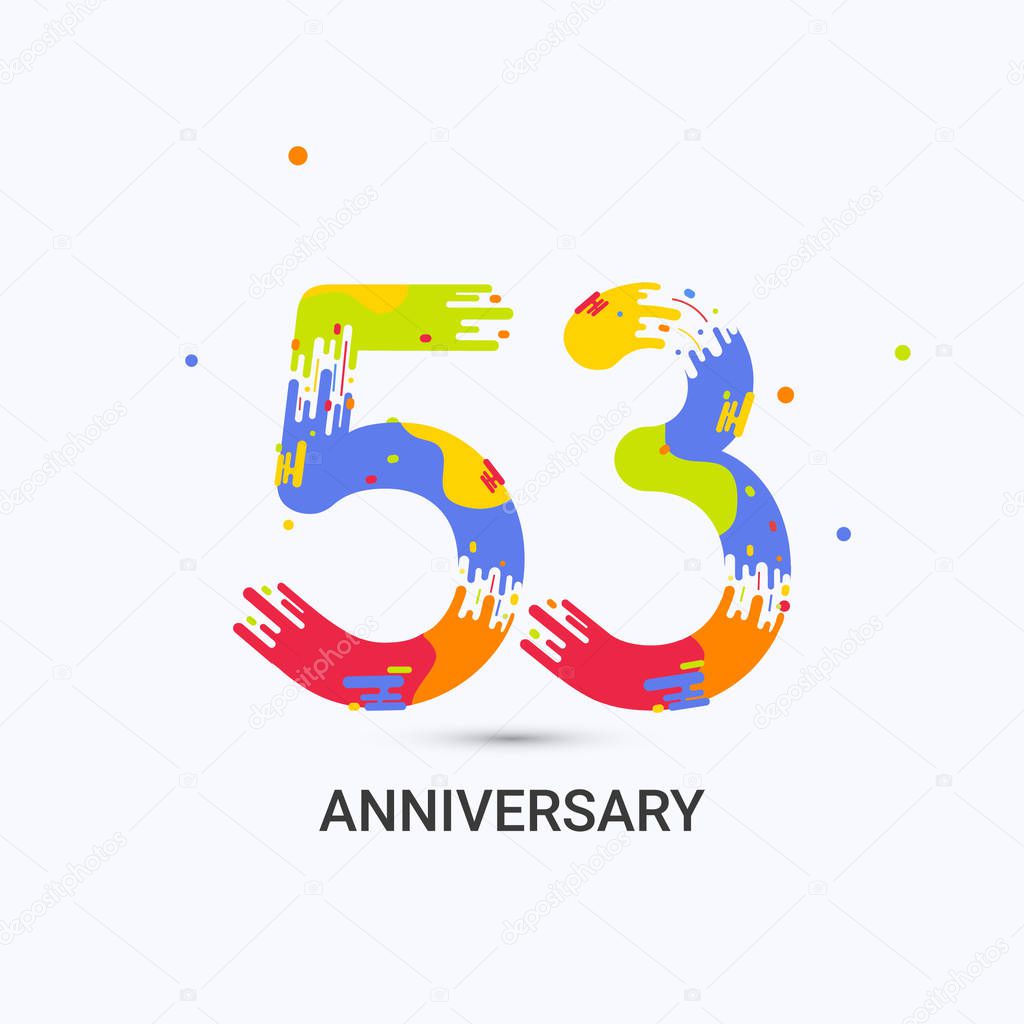 53 Years Anniversary, Splash Colored Logo Celebration Isolated on White Background