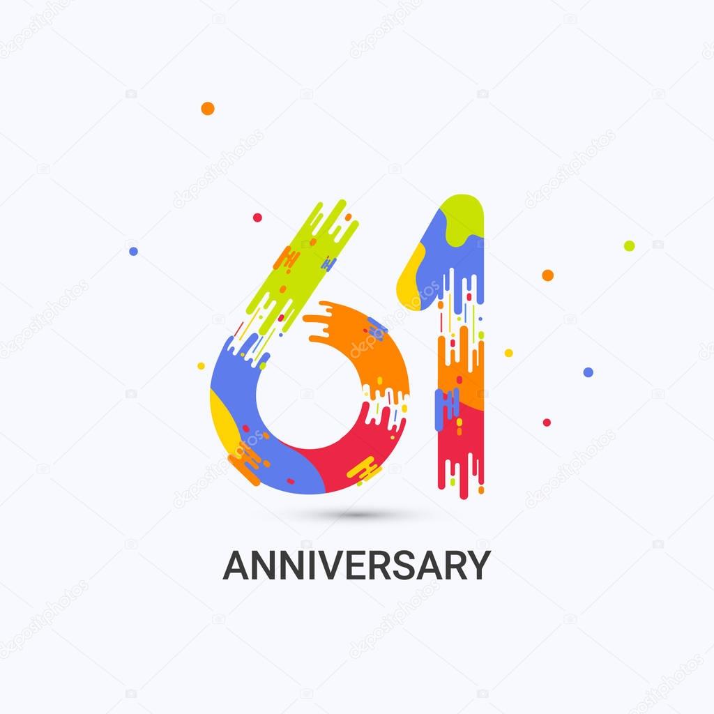 61 Years Anniversary, Splash Colored Logo Celebration Isolated on White Background