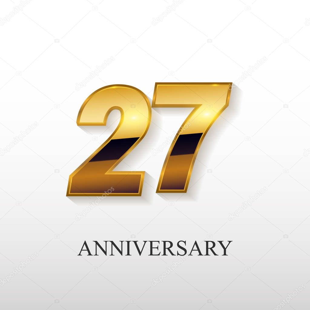 27 Years Golden Anniversary Vector Logo Design, Vector Illustration Isolated on White Background