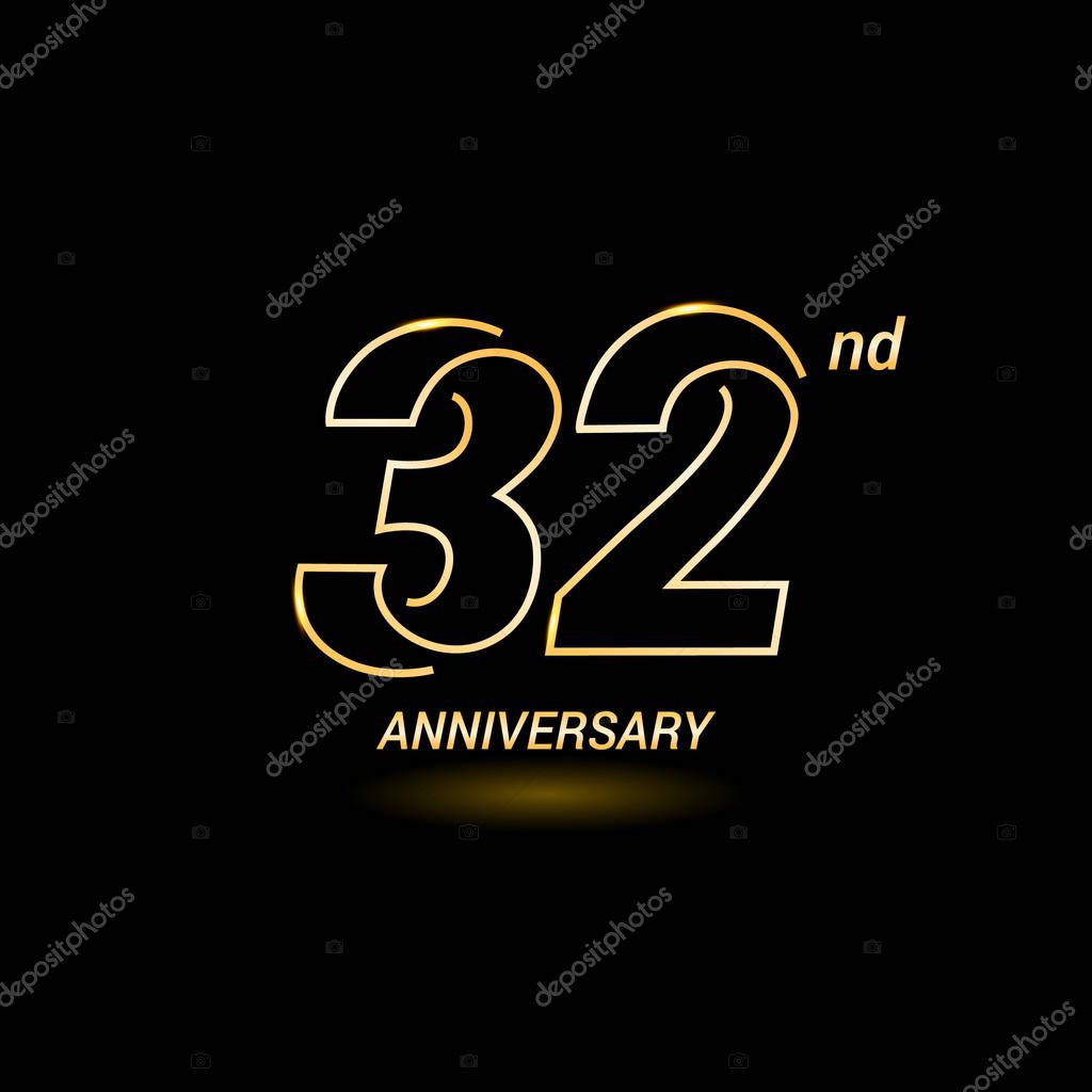 32 years golden line anniversary celebration logo design