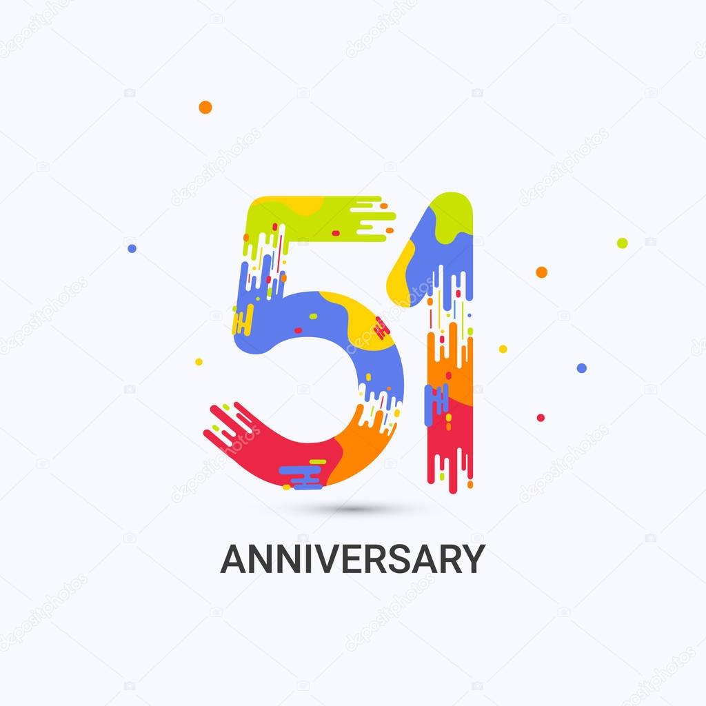 51 Years Anniversary, Splash Colored Logo Celebration Isolated on White Background