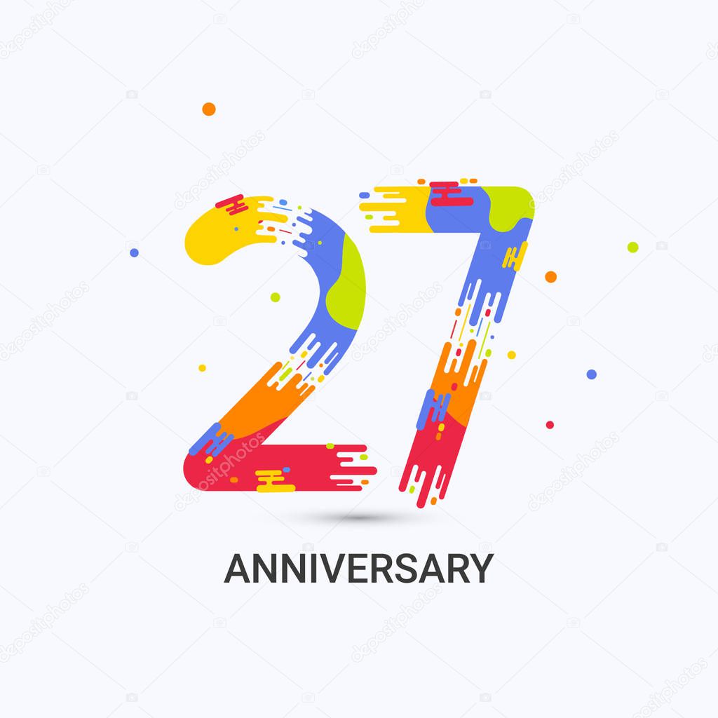 27 Years Anniversary, Splash Colored Logo Celebration Isolated on White Background
