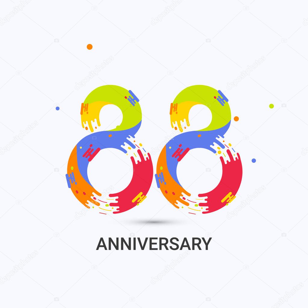 88 Years Anniversary, Splash Colored Logo Celebration Isolated on White Background