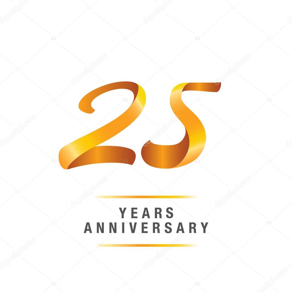 25 years golden anniversary celebration logo, vector illustration isolated on white background